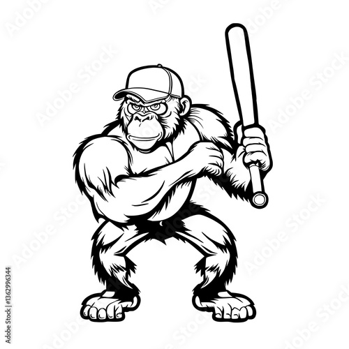 Chimpanzee Baseball Cartoon Vector Illustration photo