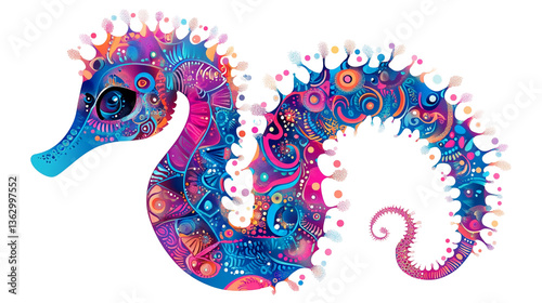 Vibrant Abstract Seahorse Illustration with Intricate Patterns