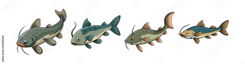 Obraz premium Set of Barbeled Catfish with Realistic Coloration