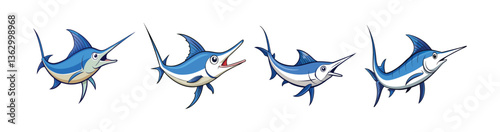 Set of Impressive Billfish in Aquatic Scene Illustration