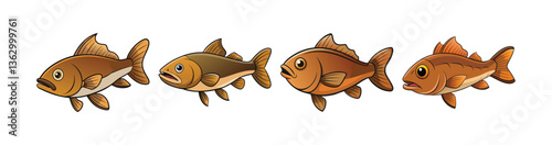 Set of Remarkable Brown Bullhead Colorful Artwork