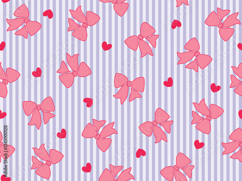 BOW TIE AND RED HEARTS WITH STRIPE BACKGROUND SEAMLESS PATTERN ALL OVER PRINT VECTOR ILLUSTRATION