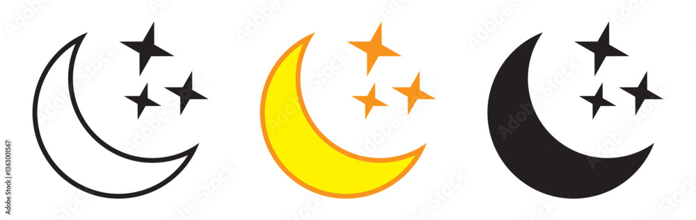 Crescent moon icon yellow and black version. Night icon. Crescent moon icon yellow and black version. Night icon.