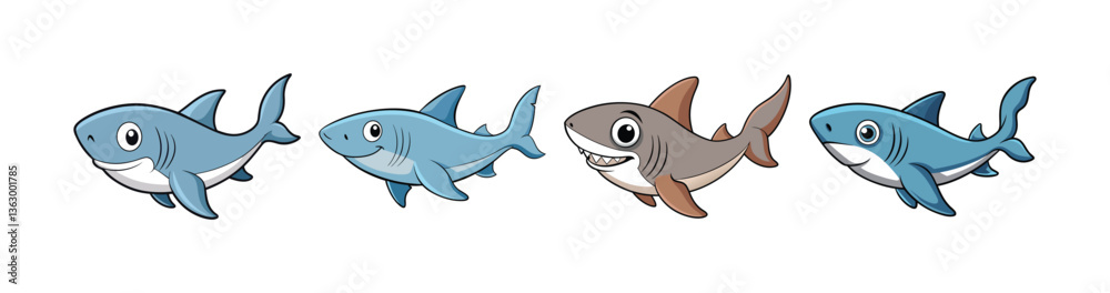 Set of Vivid Cookiecutter Shark in Dynamic Aquatic Scene Set of Vivid Cookiecutter Shark in Dynamic Aquatic Scene