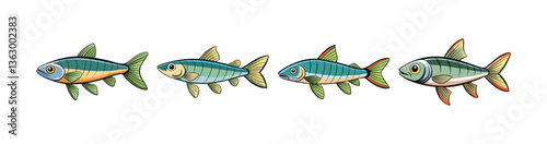 Set of Charming Danio Fish Colorful Art Design