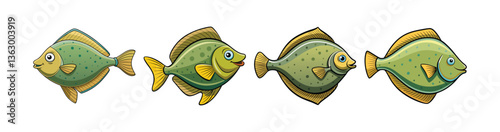 Photos Set of European Plaice with Realistic Coloration