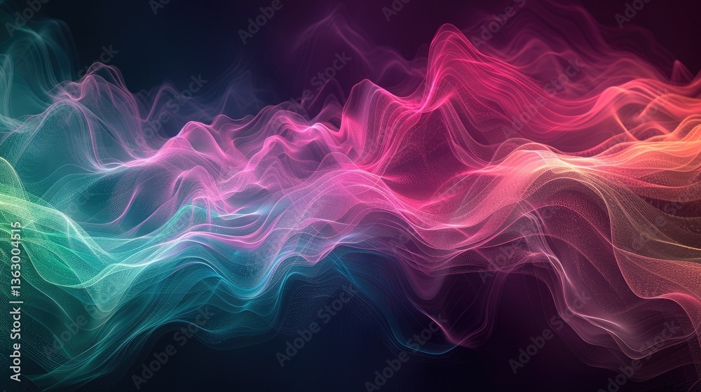 Obraz premium Flowing abstract waves in pink, purple, and blue hues on a dark background. Background image of vibrant color digital wave with black background. Digital artwork for modern and vibrant design. AIG51.
