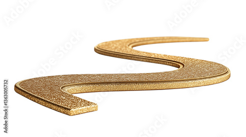 A road with white lines and a gold surface. The road is curved. There is a white line on the road