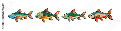 Set of Colorful Giant Danio Fish Illustration with Detailed Features