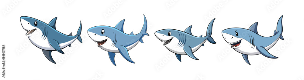 Set of Great White Shark with Striking Realistic Colors Set of Great White Shark with Striking Realistic Colors