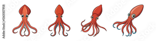 Set of Impressive Humboldt Squid in Vivid Ocean Art