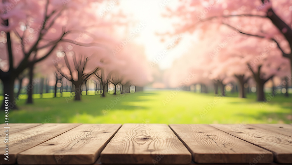 Empty Wooden Table in Sakura Flower Park: Ideal Outdoor Theme for Product Display Mockups with Garden Bokeh Background and Empty Space on the Left Empty Wooden Table in Sakura Flower Park: Ideal Outdoor Theme for Product Display Mockups with Garden Bokeh Background and Empty Space on the Left
