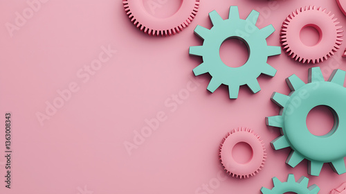 Colorful Gears on a Soft Pink Background: Creative Elements for Design and Innovation