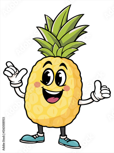 Groovy pineapple. Retro cartoon style. Vector isolated illustration