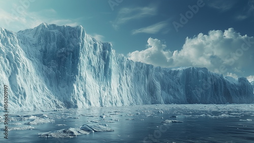Huge and tall polar ice cap in south pole, Antarctica, cold and freezing environment, sub-zero temperature
