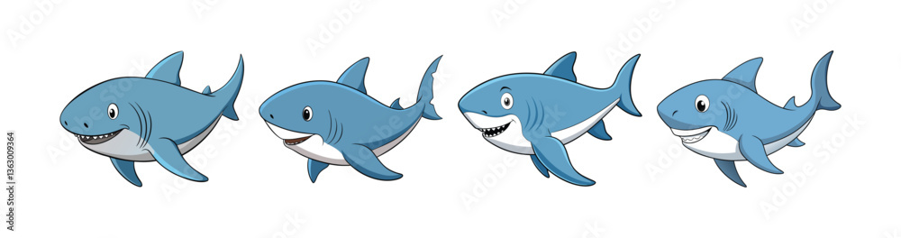 Fototapeta premium Set of Megamouth Shark Stunningly Realistic Illustration of Ocean Dweller