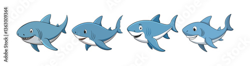 Set of  Megamouth Shark Stunningly Realistic Illustration of Ocean Dweller