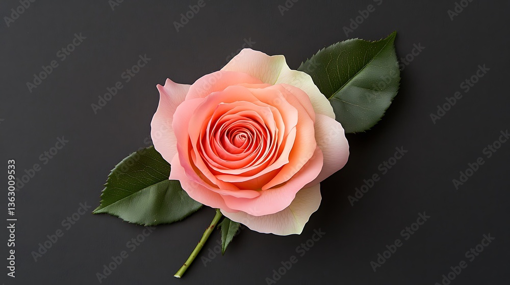 Fototapeta premium Peach Rose Blossom on Dark Background: A Still Life Photograph AI Generated