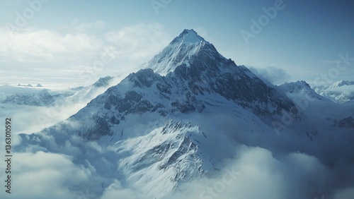 Wallpaper Mural Snow covered mountain peak towers against the sky, its crisp, white snow contrasting with the rugged terrain the summit is surrounded by grey skies Torontodigital.ca