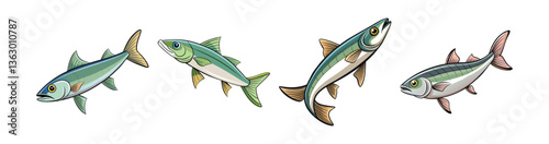 Set of Dynamic Smelt Fish Illustration with Colorful Design
