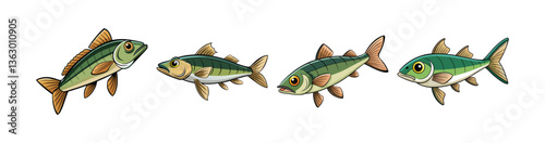 Set of Charming Stickleback Fish Illustration with Unique Features