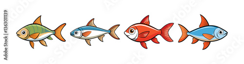Set of Vivid Tetra Fish Illustration with Unique Features