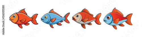 Set of  Wallfish Illustration Featuring Bright Color Realism
