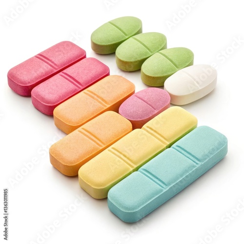 colorful pills isolated on white background