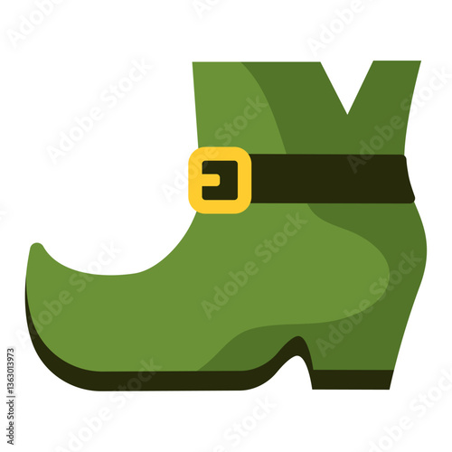 Classic green leprechaun boot with buckle. Vector
