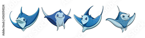 Set of Colorful Warty Manta Ray Illustration with Realistic Features