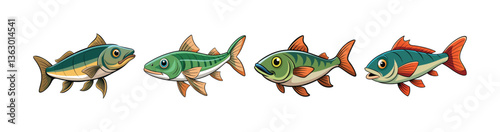 Set of Realistic Wartyhunter Fish Illustration with Vibrant Colors