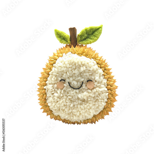 Cute Durian Rice Ball with Happy Face Emoji