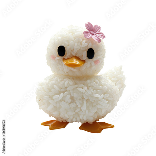 Adorable Rice Duckling Onigiri with Pink Flower - Cute Japanese Food Character
