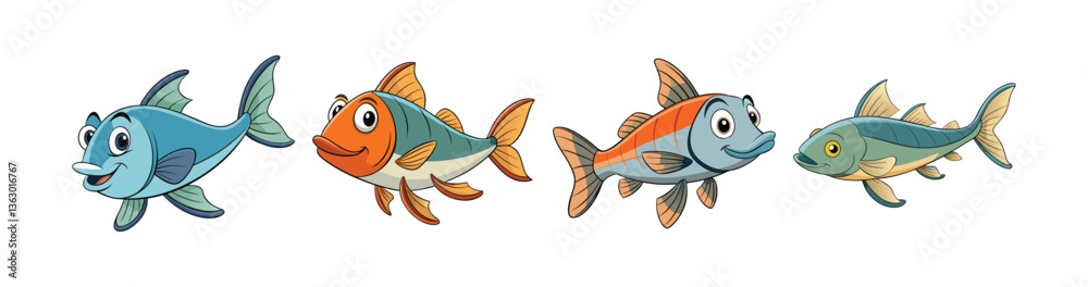 Naklejka premium Set of Colorful Wearywhisker Fish Illustration with Realistic Features