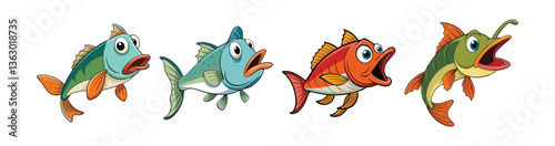 Cuadro en lienzo Set of  Realistic Whistling Fish Illustration Featuring Bright Colors