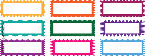  zigzag wavy edges frame, Zigzag wavy edges for text and photo. Color rectangle frames with, Scallop squiggly borders frame collection. 