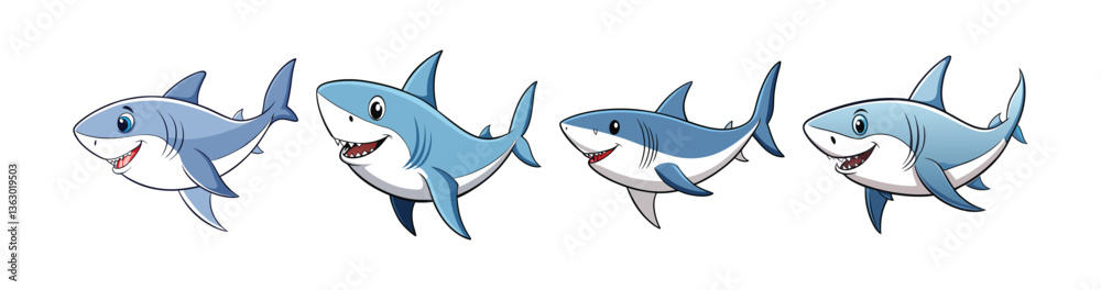 Set of Vivid White Shark Illustration Featuring Bright Detail Set of Vivid White Shark Illustration Featuring Bright Detail