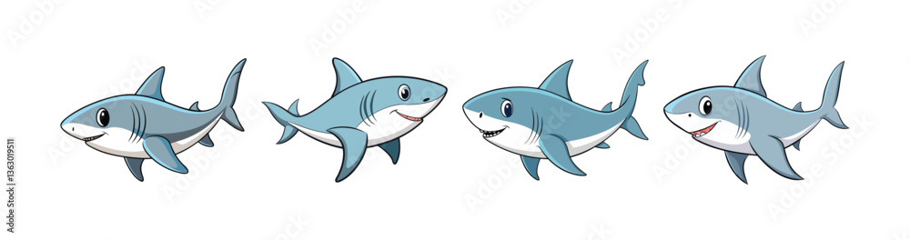 Set of Whitetip Shark Fish Illustration Featuring Bright Colors Set of Whitetip Shark Fish Illustration Featuring Bright Colors