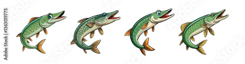 Set of  Elegant Wiggling Pike Realistic Fish Design