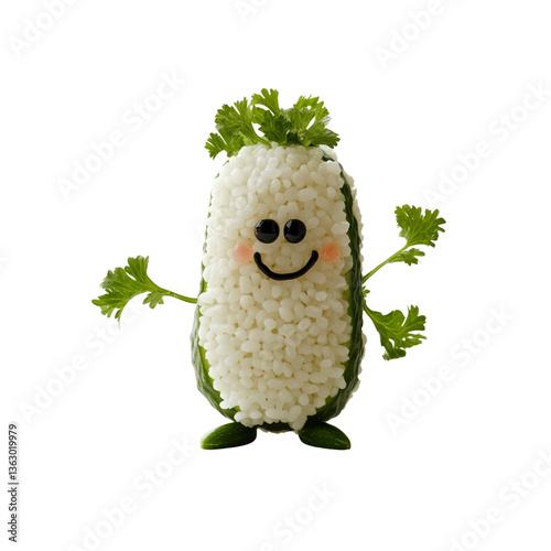 Happy Rice Cucumber Character Fun Food Art for Kids