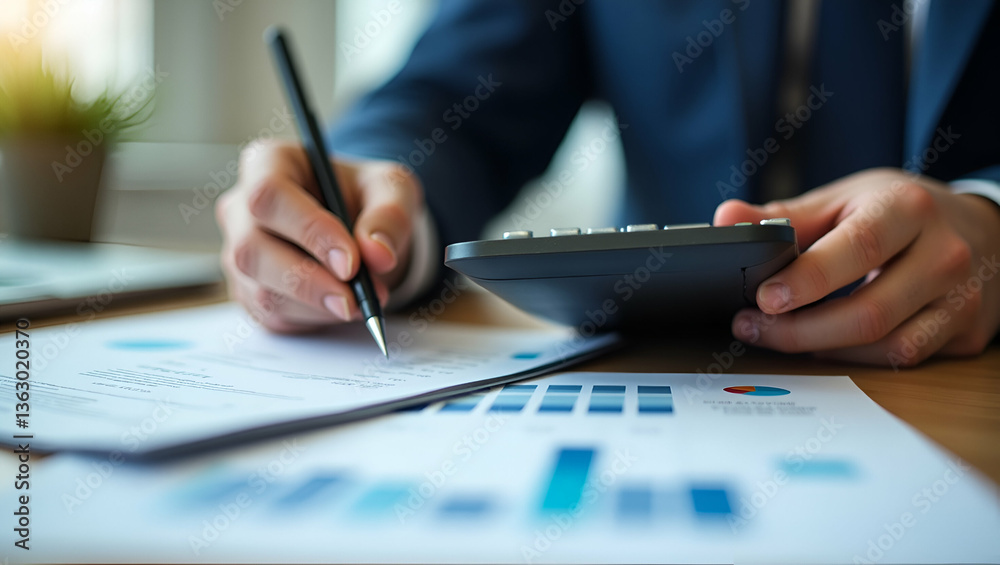Close up hands businessman doing finances with using calculator and writing note in office. concept as A businessman working in the office using a calculator to manage finances while writing notes for Close up hands businessman doing finances with using calculator and writing note in office. concept as A businessman working in the office using a calculator to manage finances while writing notes for