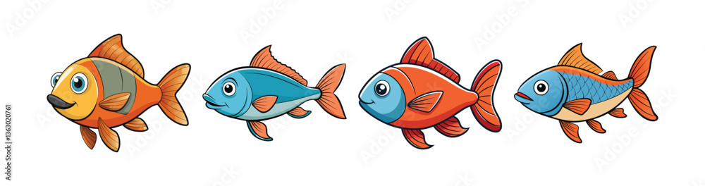 Naklejka premium Set of Vibrant Wildtide Fish Illustration with Unique Features