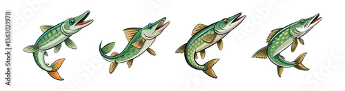 Set of Vivid Wingdancer Pike Fish Color Design