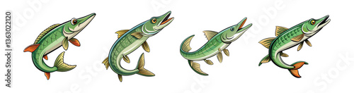 Set of Dynamic Wingstorm Pike Fish Color Artwork