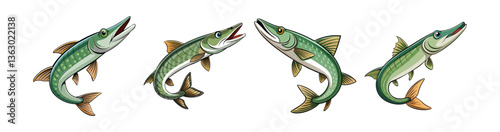 Set of Stylish Wingtail Pike Fish Realistic Design