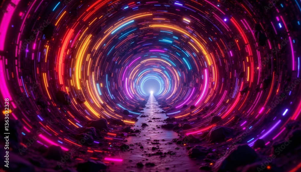 The dynamic interplay of rich hues cascading together in a dazzling display within the tunnel creates an immersive journey into a boundless realm of cosmic energy and depth. The dynamic interplay of rich hues cascading together in a dazzling display within the tunnel creates an immersive journey into a boundless realm of cosmic energy and depth.