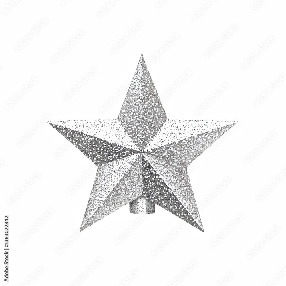 Obraz premium Realistic silver Christmas tree topper star with glitter texture and 3D design isolated on transparent background.