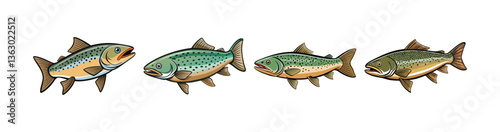 Set of Captivating Winter Trout Fish Color Art