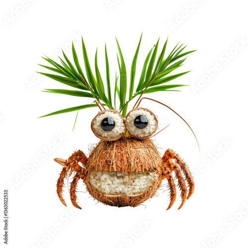 Playful Coconut Crab with Rice and Palm Fronds - Tropical Food Art