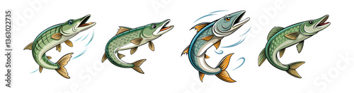 Set of Captivating Wispstorm Pike Fish Realistic Art
